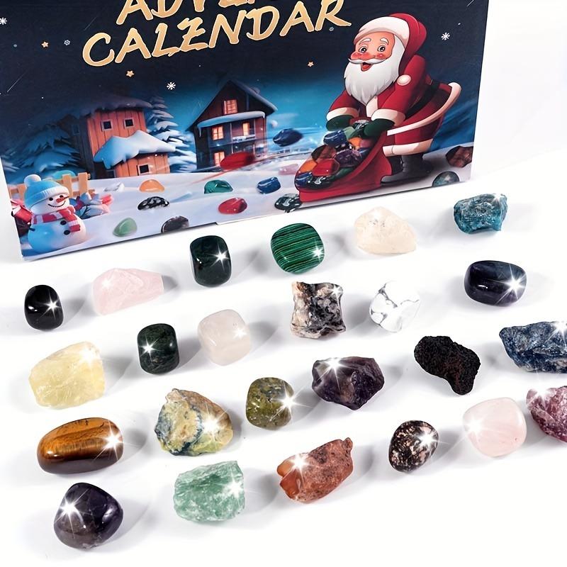 Christmas Advent Calendar Mysterious Crystal Gem 24 Day Christmas Countdown Calendar Gift, Contains 24 Bulk Natural Crystal Gemstones, Rock Crystal Mixed Pack, Collectible Minerals, Educational Science Set, Christmas Gift Set Crystal Stone Ornaments 1