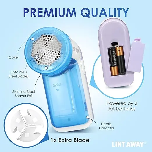 Larger Sized Electric Lint Bobble Remover and Fabric Shaver GC20010 with Free Extra Blade and More Powerful, Multi-Use De Fluffer and De Bobbler Machine for Clothes and More 3