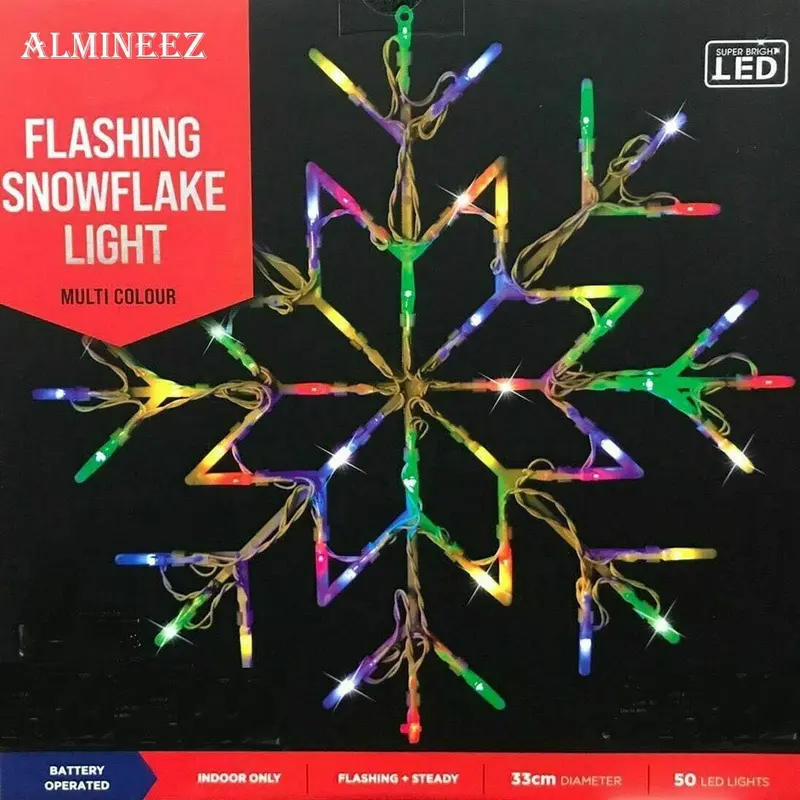 Almineez Christmas 50 LED Snowflake Light Flashing Silhouette Home Window Xmas Festive Decoration Flashing Lights - New Year Light Up Party (Multi Coloured) 4