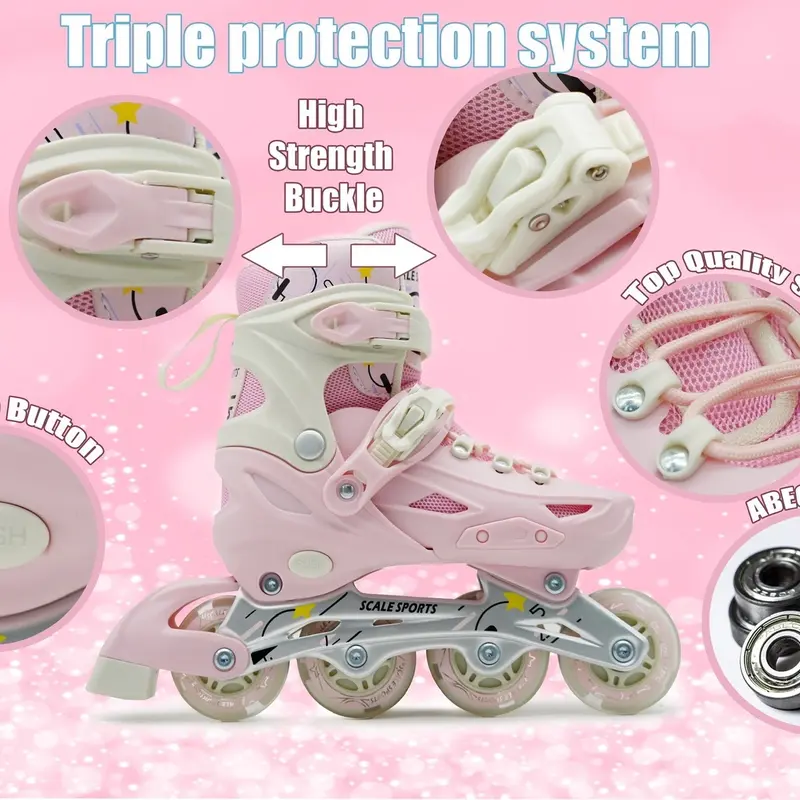 Scale Sports - Adjustuble Roller Skates with light up wheels for children and adults - Kids Inline Roller boots with storage bag for toddler, Roller blades for girls, boys, professional and beginner. 8