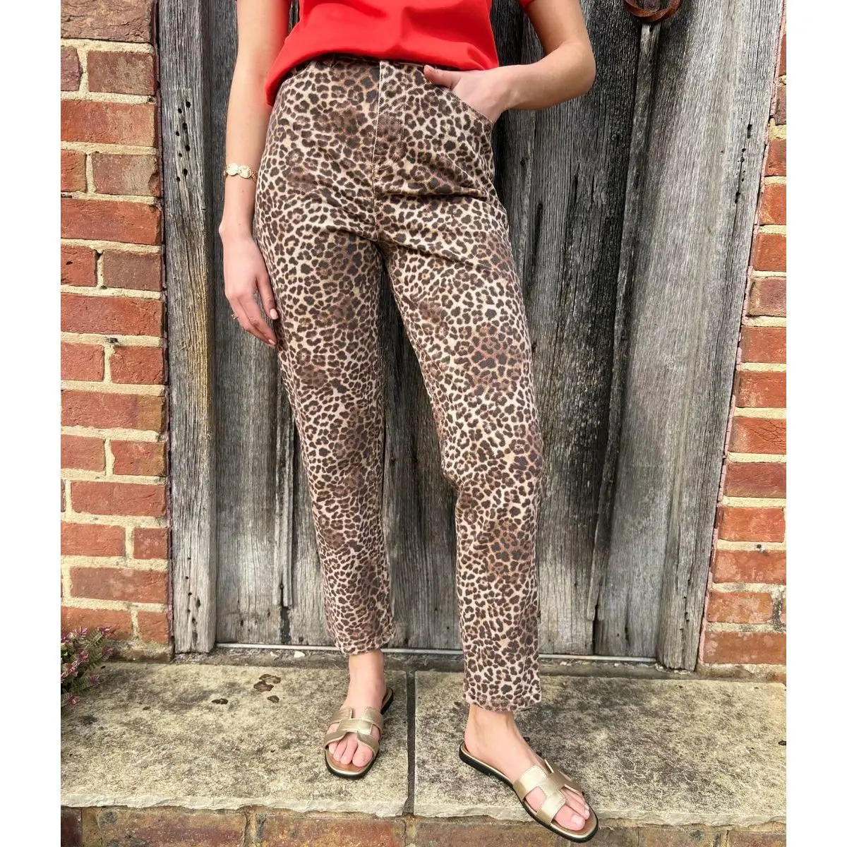 Leopard Print High Rise Straight Leg Jeans