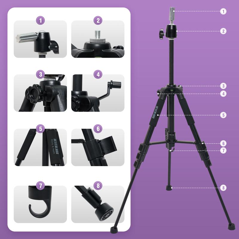 Product Introduction of 1pc NEVERLAND Adjustable Mannequin Head Tripod Stand - 20-52 inch Height, Professional Training Head Holder for Wig Making, Hairdressing, Makeup Practice 0
