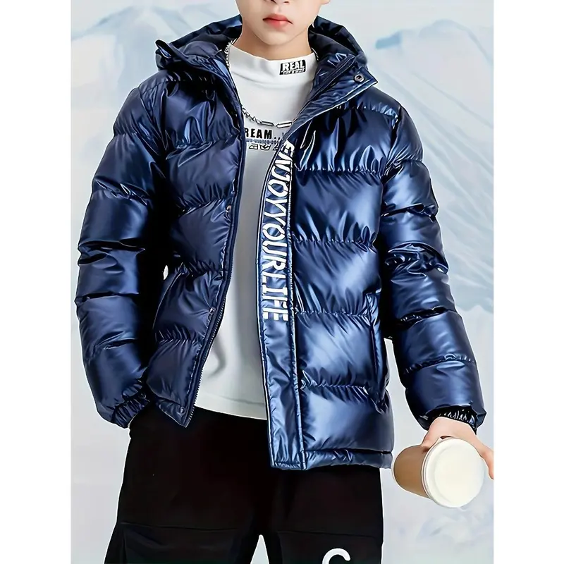 Boys' winter coat Medium and large children's down cotton padded warm cotton-padded jacket children's hooded padded jacket bright face wash in coat 8