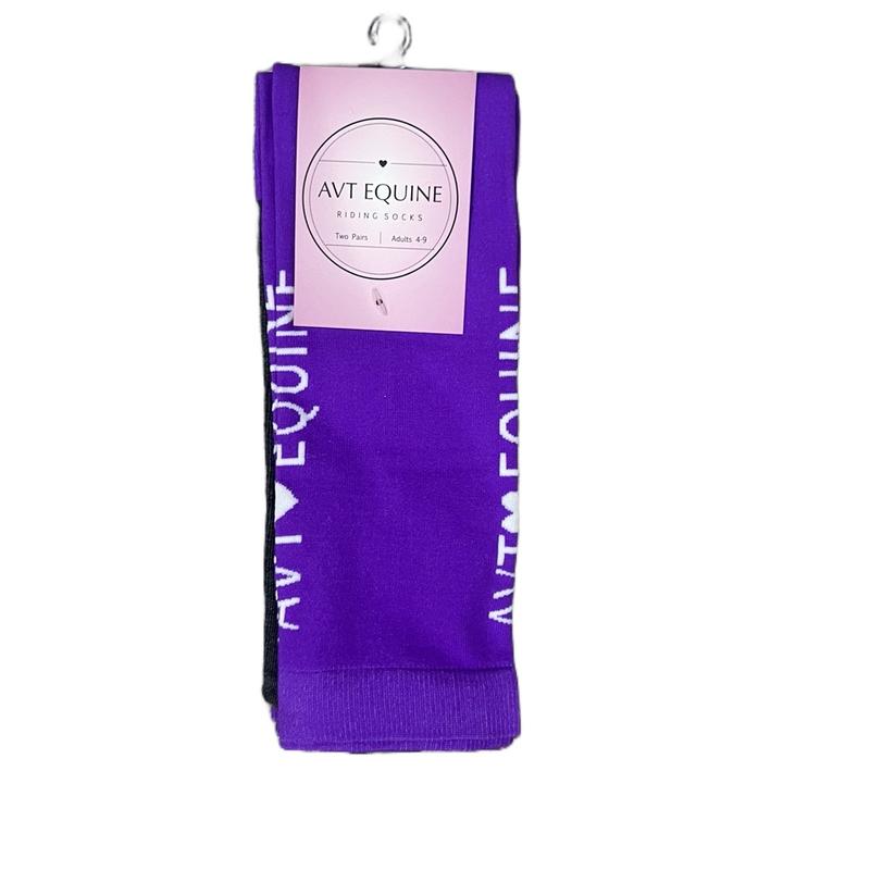 A V T Equine Horse Riding Socks in Purple for Women. 2 pairs in each pack also available in green, black and blue 0