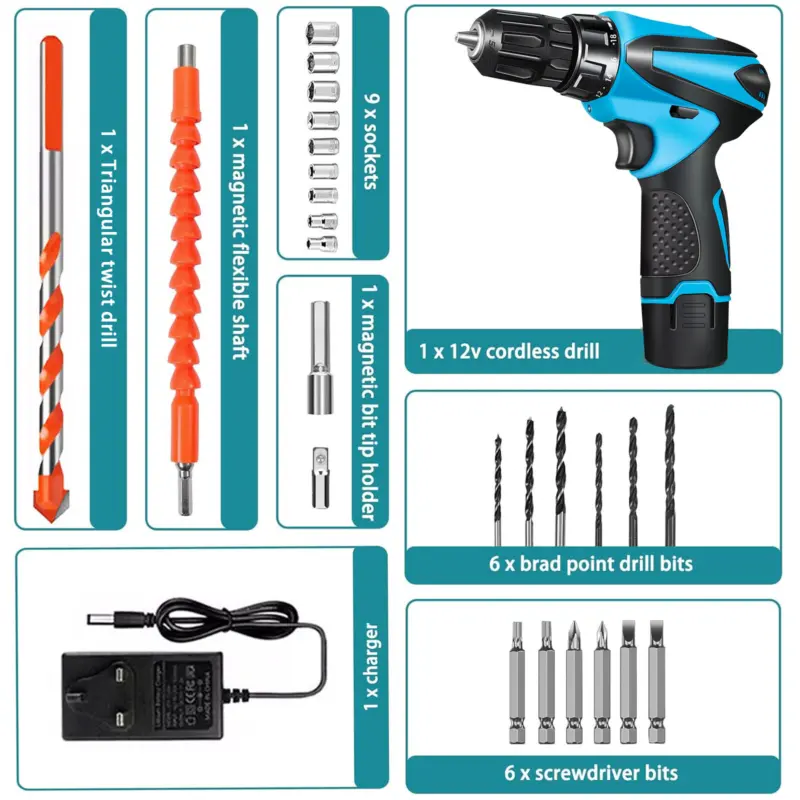 2 Battery 12V Cordless Drill Combi Driver High Power Electric Screwdriver Set UK 4