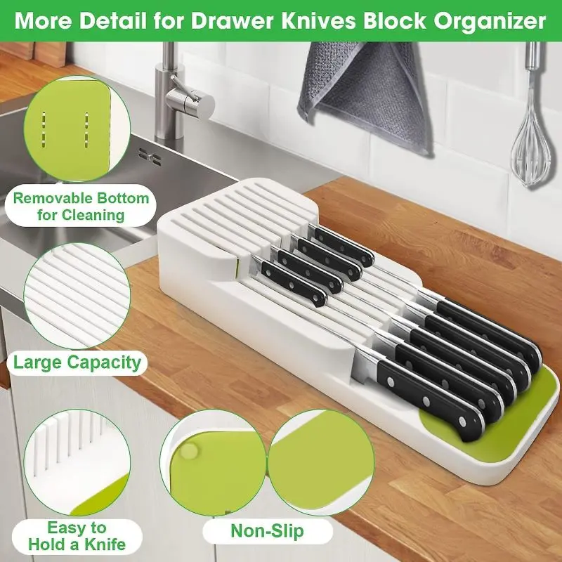 Kitchen Knives Holder & DrawerStore Knife Organizer holds up to 9 knives, Kitchen Organisation & Drawer Storage – Compact, White 4