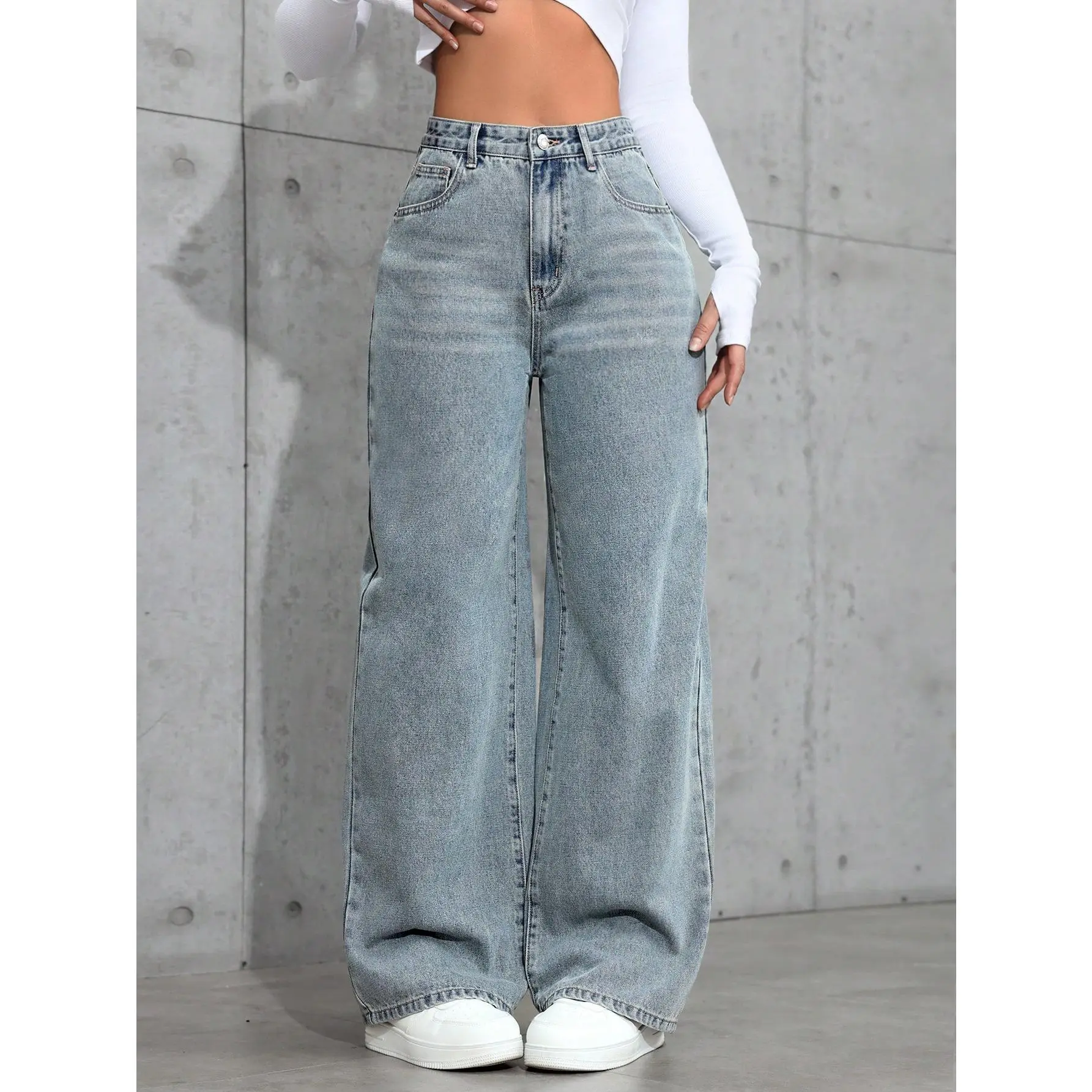 Casual Washed Straight Leg Jeans Pants