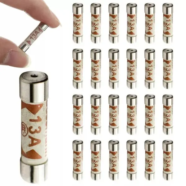 13A Fuse Cartridge Ceramic Tube Fuses Assortment Kit 3 Values 13A (amp) 250 V (volt) Top Domestic Household Mains UK Plug Electrical Fuses