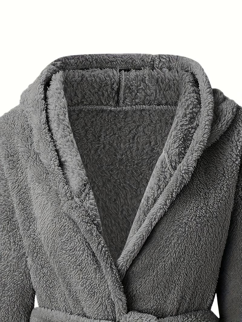 Product Introduction of Men's Solid Winter Plush Hooded Bathrobe, Thickened Warm Long-Sleeve Fleece Loungewear, Simple Casual Style 12