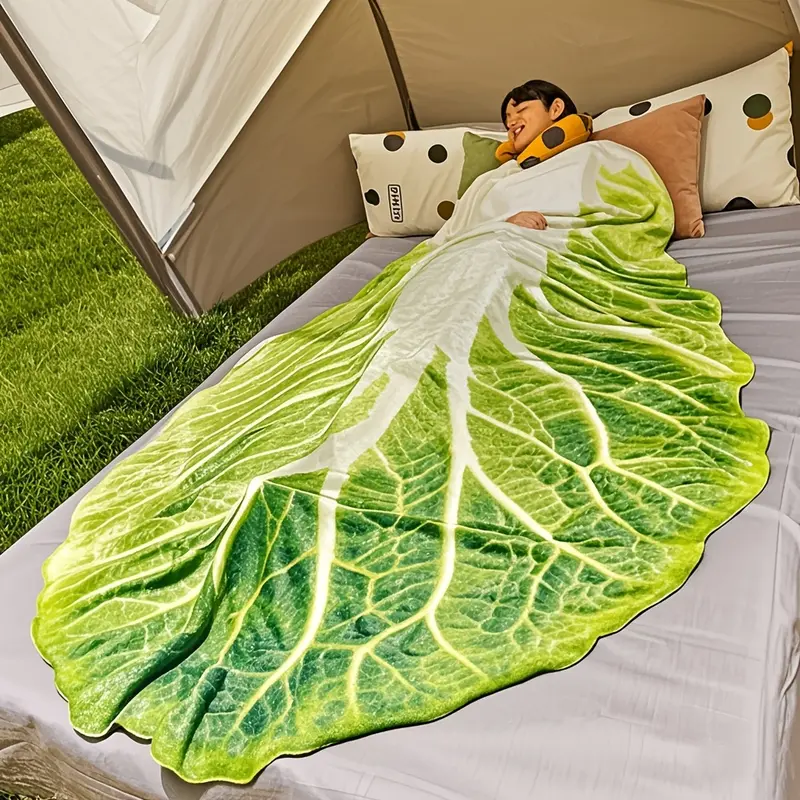 1pc Winter Warm Flannel Blanket, Funny Simulated Cabbage Blanket, Comfortable Warm Soft Blanket, For Sofa, Office Bed And Outdoor Travel 3
