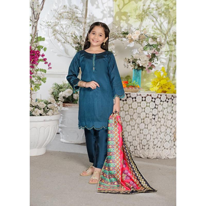 HK265 Zarora - Teal Readymade Raw Silk Mummy n Me Suit 4
