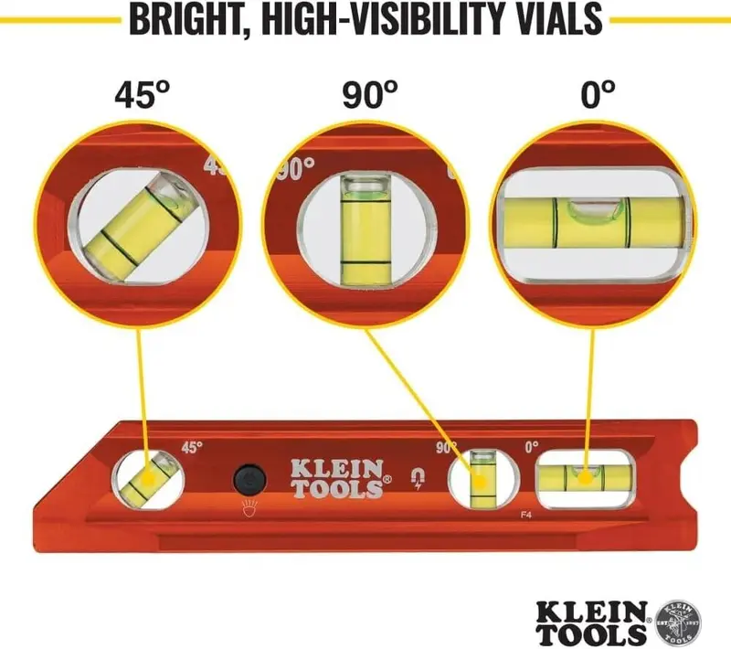 Klein Tools Magnetic Torpedo 9"/230mm Spirit Level With LED Light Vials, 935RBLT 2