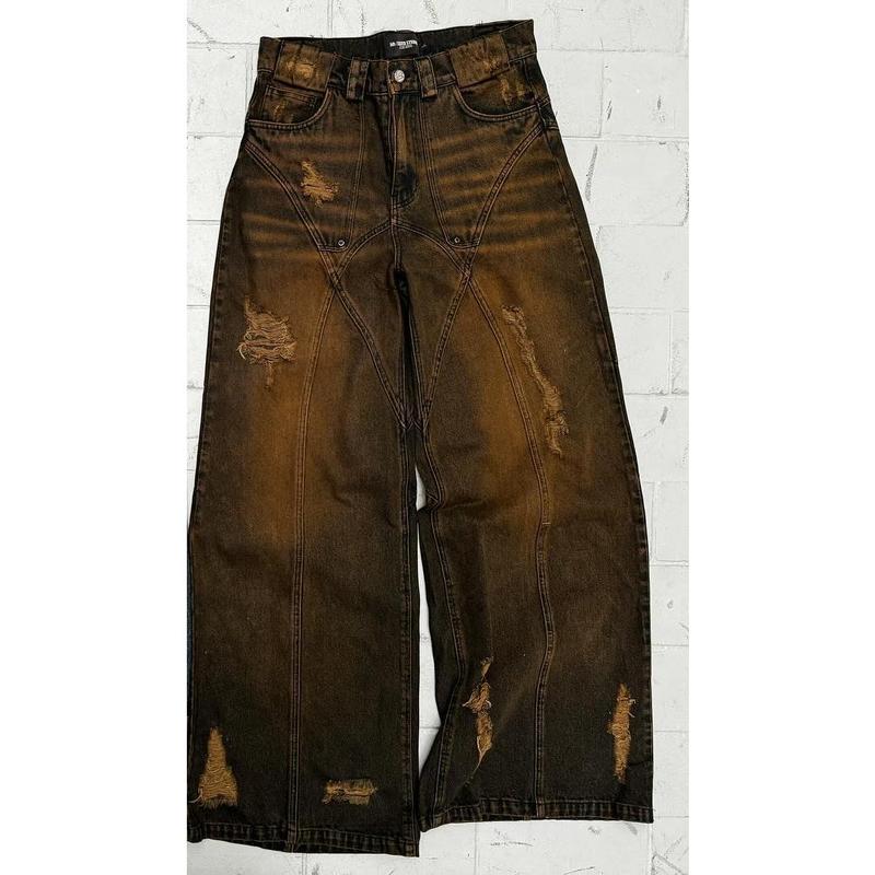 Y2k Jeans Retro Distressed High Waisted Baggy Jeans Punk Hip Hop Men Women Wide Leg Straight Denim Pants Slouchy Streetwear 4