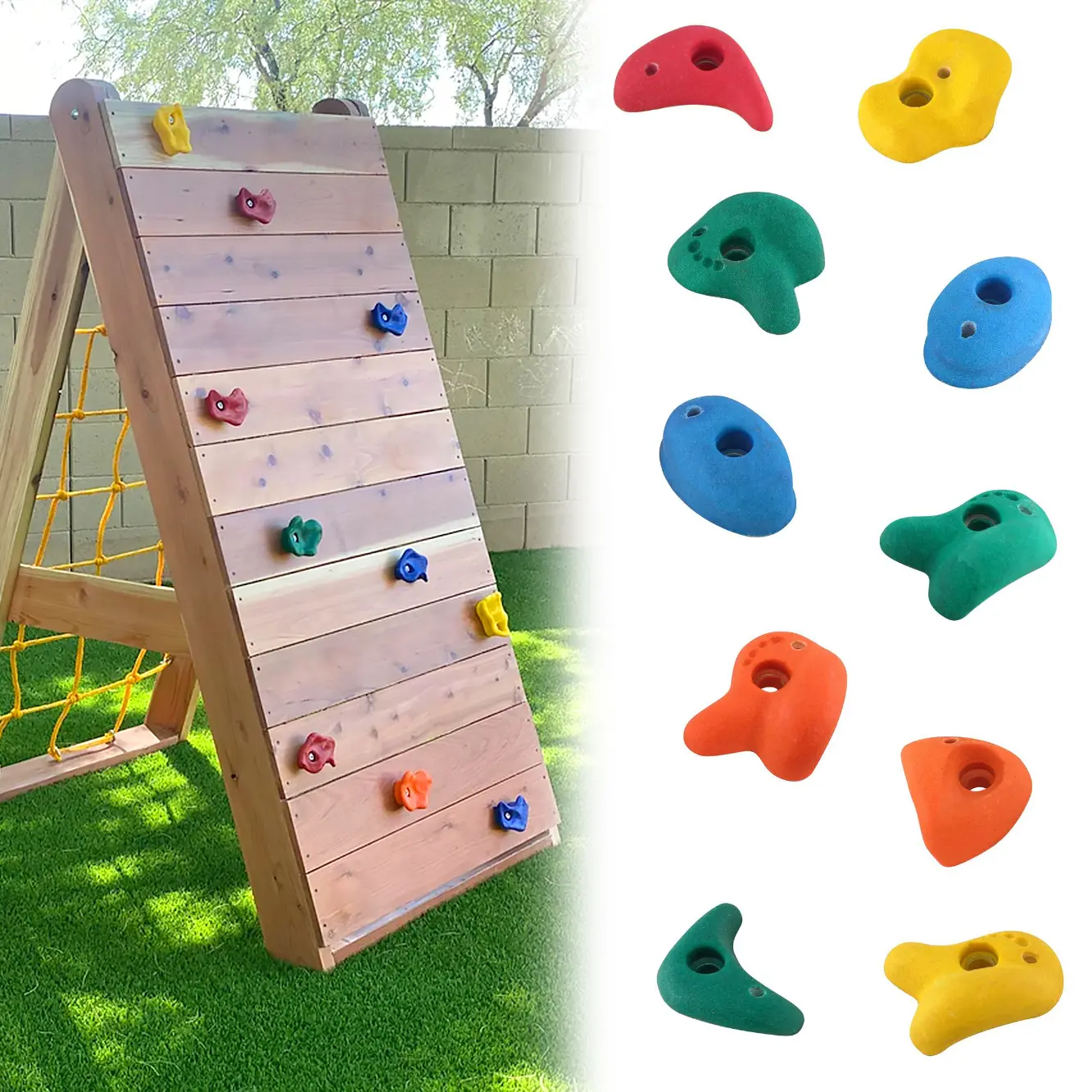 The Magic Toy Shop 10x Kid Rock Climbing Holds Coloured Climbing Stones Bolt On for Climbing Frame, Wall, Tree House, Rock Hold Grab Stones Grip