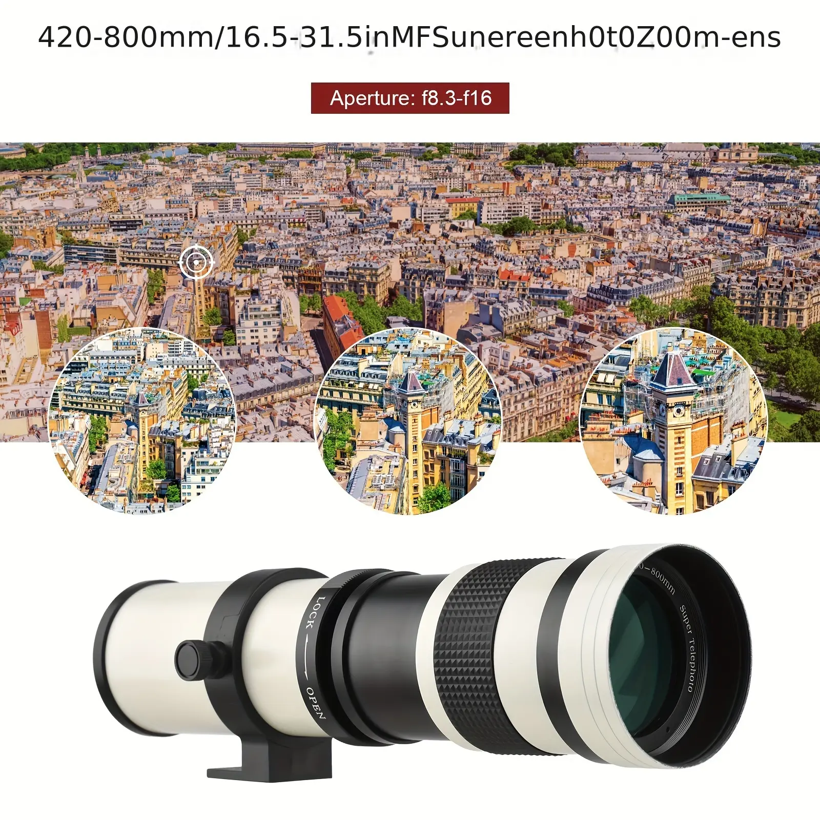 Camera MF Super Telephoto Zoom Lens F/8.3-16 420-800mm T Mount With Adapter Ring Universal 1/4 Thread Replacement For Canon EF-Mount Cameras