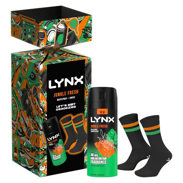 Lynx Jungle Fresh Body Spray + Socks Cracker Gift Set Body Care Scent Scented Comfort Pack