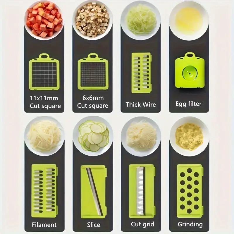 [UK Seller]Vegetable Chopper,16 in 1 Multifunctional Food Chopper With Vegetable Peeler, Kitchen Vegetable Slicer Dicer Cutter with Container, Chopper for Onion Carrot Cucumber(Grey) Basket Utensils Blade Peeling 6