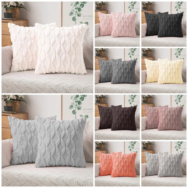 Set of 2 18x18" Luxury Textured Chenille Fur Geo Cushions Pillow Square Sofa Bed 3