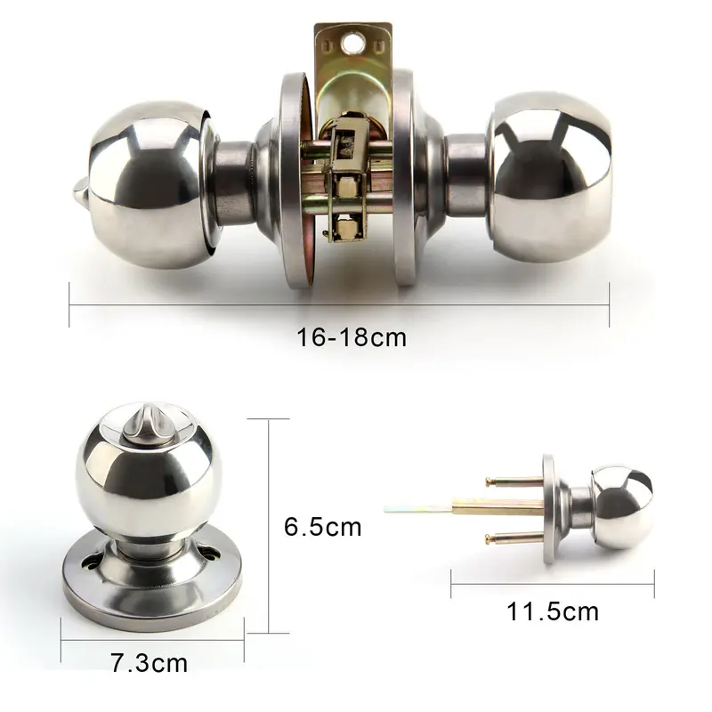 Brushed Stainless Steel Entry Door Knob Set Privacy and Passage Door Lock Kit  Door Lock Entry Door Knob Round Brushed Handles Stainless Steel for Office or Work Place Rooms 2