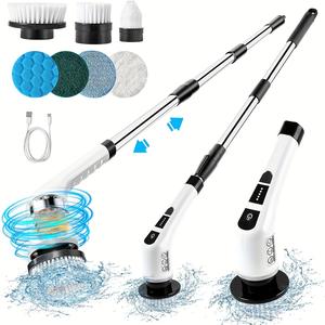 7-in-1 Cordless Electric Spin Scrubber Two Rotating Speeds, Long Handle, And Seven Replaceable Cleaning Heads For Tiles, Floors, Upholstery, Car Windows, Kitchen, Bathroom, And Bedroom Cleaning