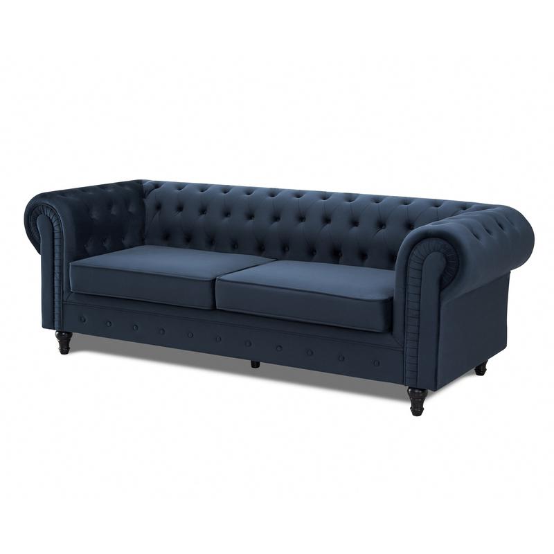 Chesterfield Velvet Fabric 3 Seater Sofa, Midnight Blue 2