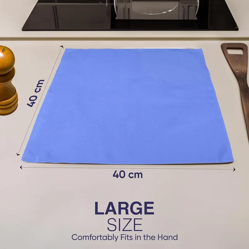 Microfibre Cleaning Cloth, Blue, Pack of 10, Large Size: 40x40cm.Super Soft Premium Streak Free Washable Cloth Duster for Kitchen, Bathrooms, Surfaces, Mirrors, Car, Motorbike Microfiber Absorbent Industrial Towels 5