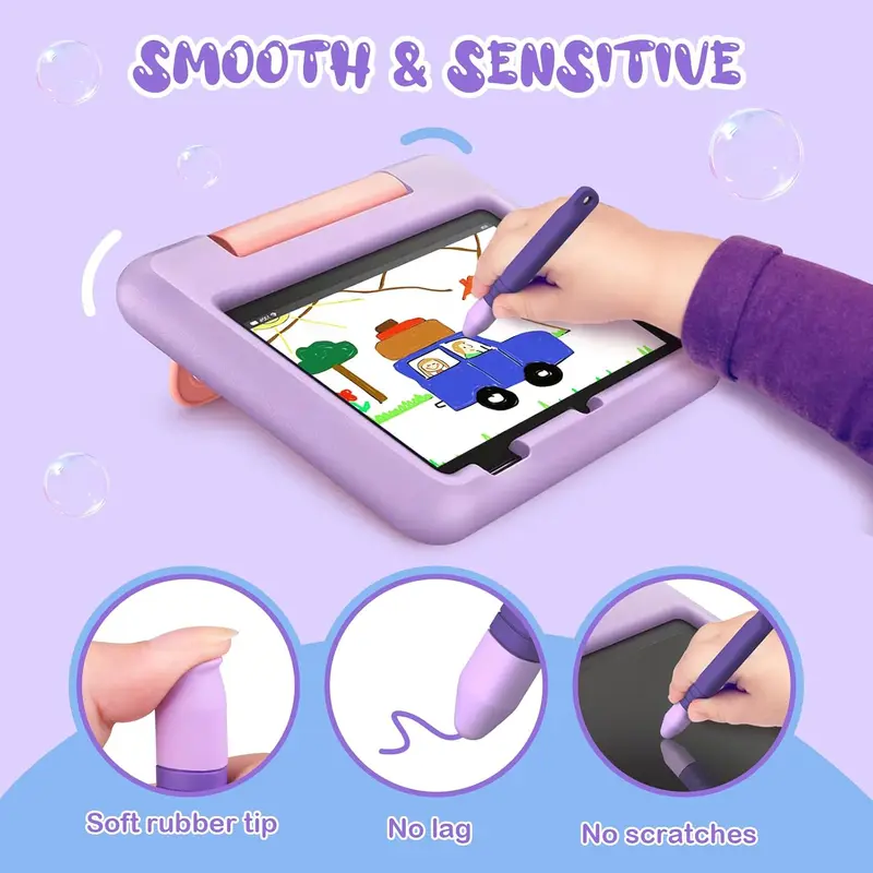 Stylus Pens for Touch Screens with Tethers - Mixoo Anti-Rolling Tablet Stylus 2 Pack for Kids, Compatible with iPad, iPhone, Tablets, Kindle and All Touch Screen Devices (Blue+Purple) 1