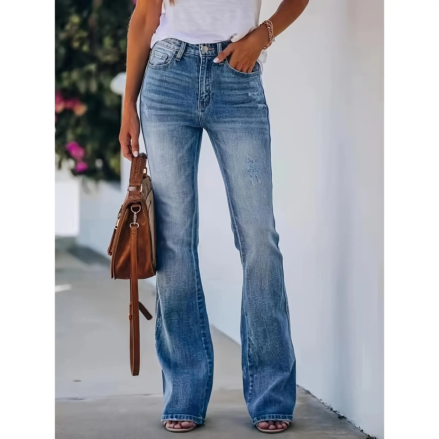 【2025】High Stretch Washed Bootcut Jeans, Slant Pockets Chic Denim Pants, Women's Denim Jeans & Clothing