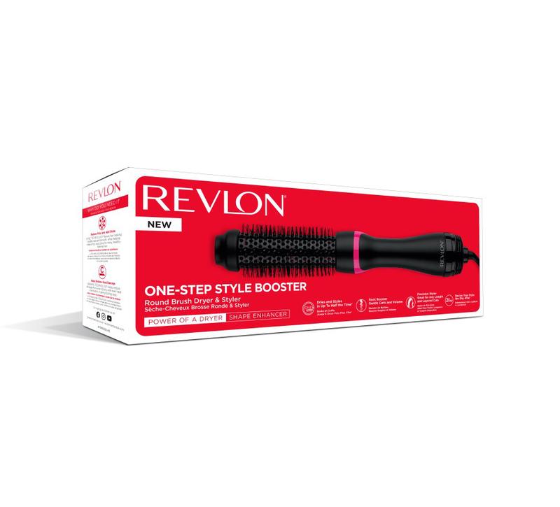 Revlon Round Brush Dryer and Hair Styler with 820W Airflow Dryer Motor and Ceramic-Coated Barrel - One Step Root Booster - For Volume, Flips, Waves and Soft Curls - Ionic Technology for Reduced Frizz and Static 0