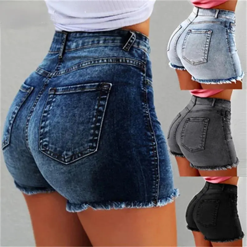 2025 Women High Waist Denim Shorts Ripped Hole Bodycon Short Feminino Jean Shorts With Tassel Summer Casual Streetwear
