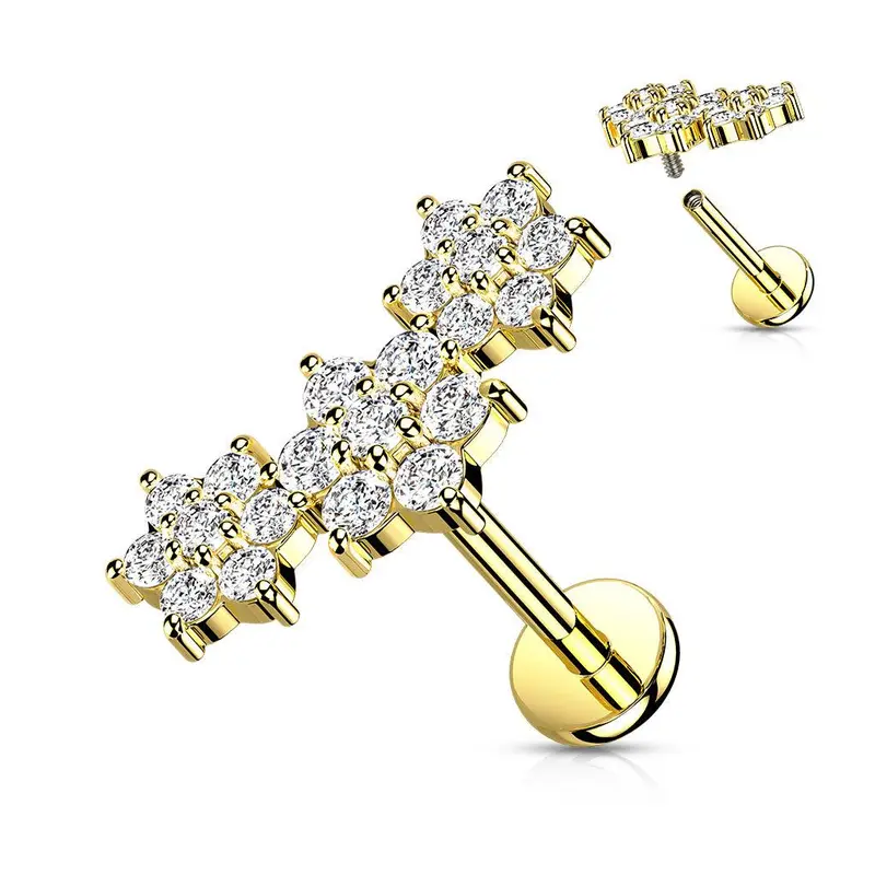 TRIPLE FLOWER CRYSTAL FLAT BACK LABRET 2