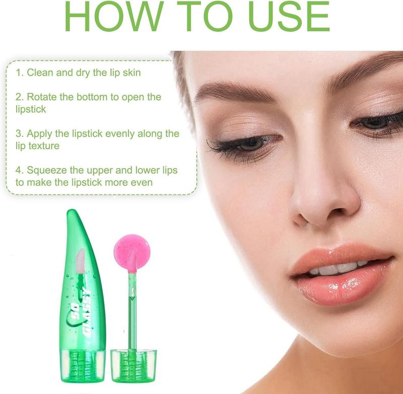 2pcs Aloe Vera Lip Gloss,Aloe Vera Lip Oil,Lip Oil Tinted,Long Lasting Moisturising Jelly Aloe Vera Lipstick,Color Changing Lip Gloss,Aloe Vera Lip Balm,Temperature Color Change Lipstick,Lipgloss Set Makeup Tools Clear Moisturize Smooth Lip Plumper 1