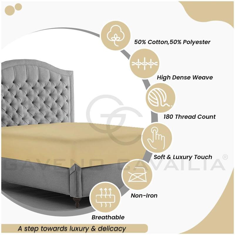 Percale Fitted Sheets 180 Thread Count Easy Care Polycotton Super Soft All Year Round Fade and Shrikage Resistant Non Iron Material Sheets (Natural, King) 2