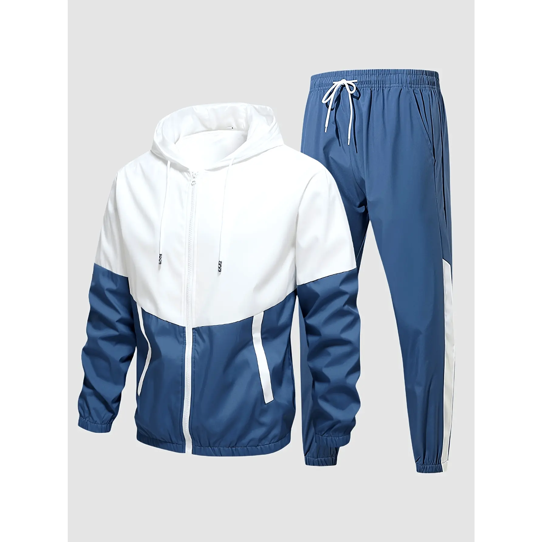 Men's Casual Sports Set, Spring/Autumn Hooded Jacket And Pants, 2-Piece Stylish Athletic Suit, Youth Fashion Trend, Color Block Design