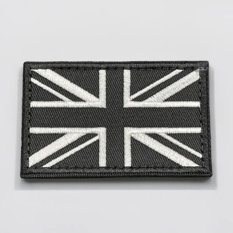 Black Union Jack Patch: Hook & Loop 8cm Wide Embroidered Fabric United Kingdom UK Great Britain GB National Flag for Travel Rucksack Backpack Bag Jacket Clothing Uniform Vest 1