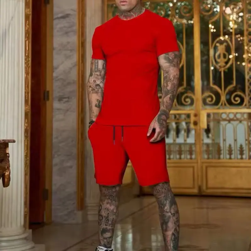Men’s Shorts and T-Shirt Set in Over 12 Colours - Available in Multiple Colors -  Streetwear Tshirt Summer Basic Comfort, Top Breathable Clothing Fabric Menswear Outfit Day Loose Minimalist Comfortable Lightweight Outdoor Style Suit Womenswear Crewneck 6