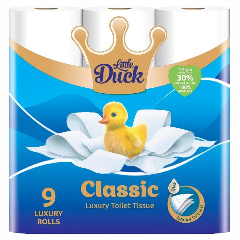 Product Introduction of 72 Little Duck Unscented Soft Quilted Toilet Rolls- 3 Ply Toilet Tissues 8*9 Pack Classic Soft Blue 0