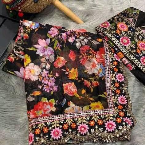Elegant Floral.Saree with Embroidery Blouse Material Now Available @ Meera's Fashion Traditional 2