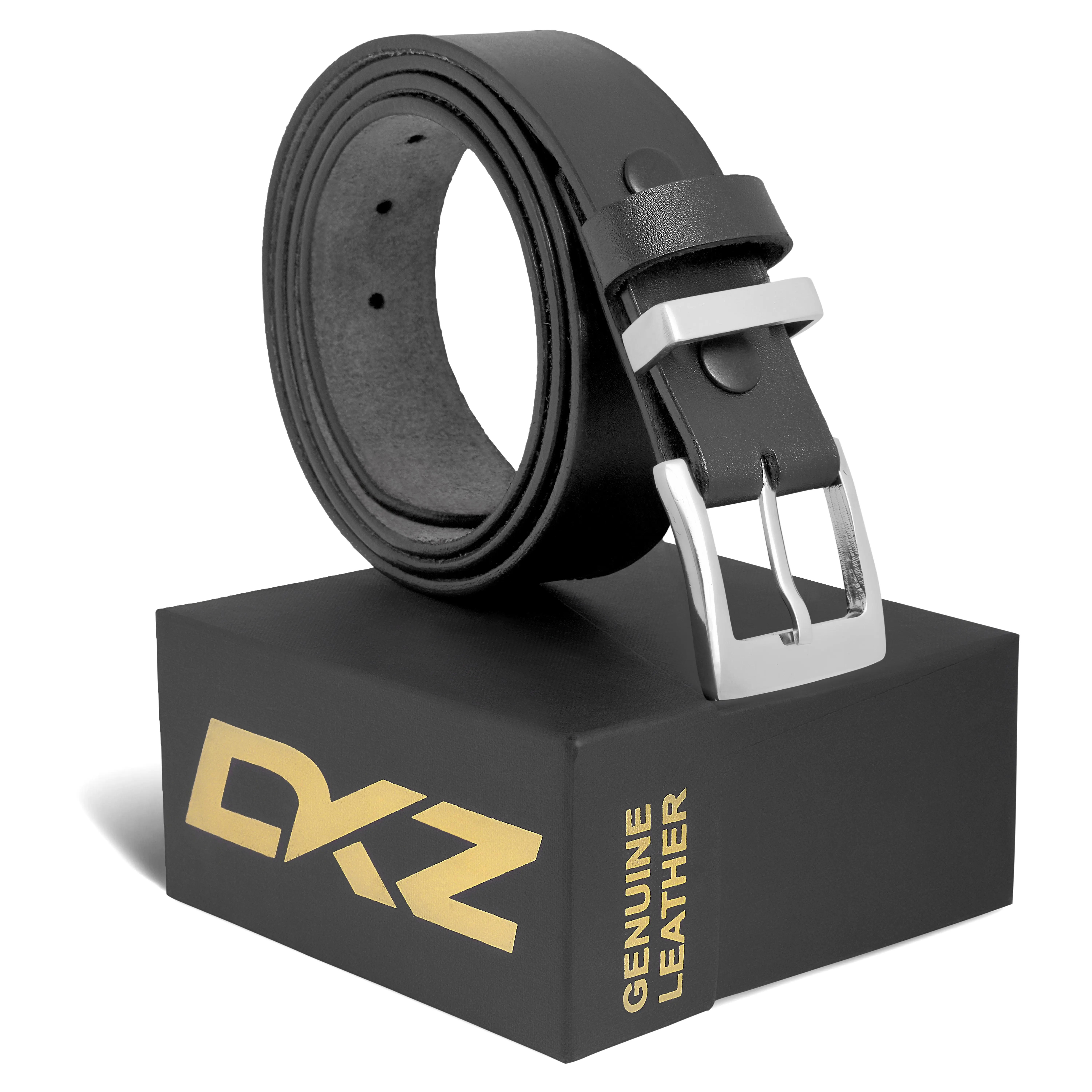 Daskz Leathers Black/Brown Leather Belt, 30'' to 72'' Waist Sizes, Regular Buckle