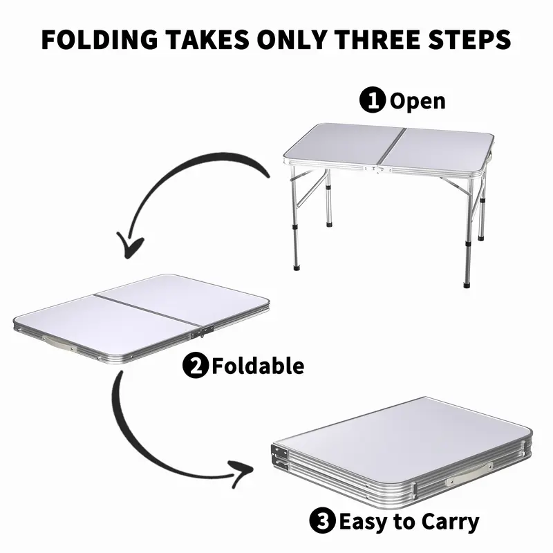 3FT/90cm Folding Table Heavy Duty Aluminium Foldable Portable Adjustable Height Lightweight with Carry Handle and Non-Slip Rubber feet for Camping Indoor Kitchen, Dinner, Catering, Buffet and Garden,White-(90x60x37/67cm) 6