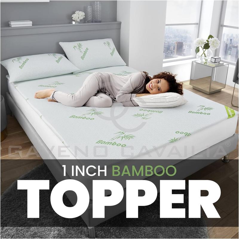 Highliving 2.5cm Thick King Memory Foam Mattress Topper With Anti-Slip Ventilated Hypoallergic Bamboo Cover, Soft Flexible Memory Foam Design For Pressure Relieving(5cm,150x200cm) 1