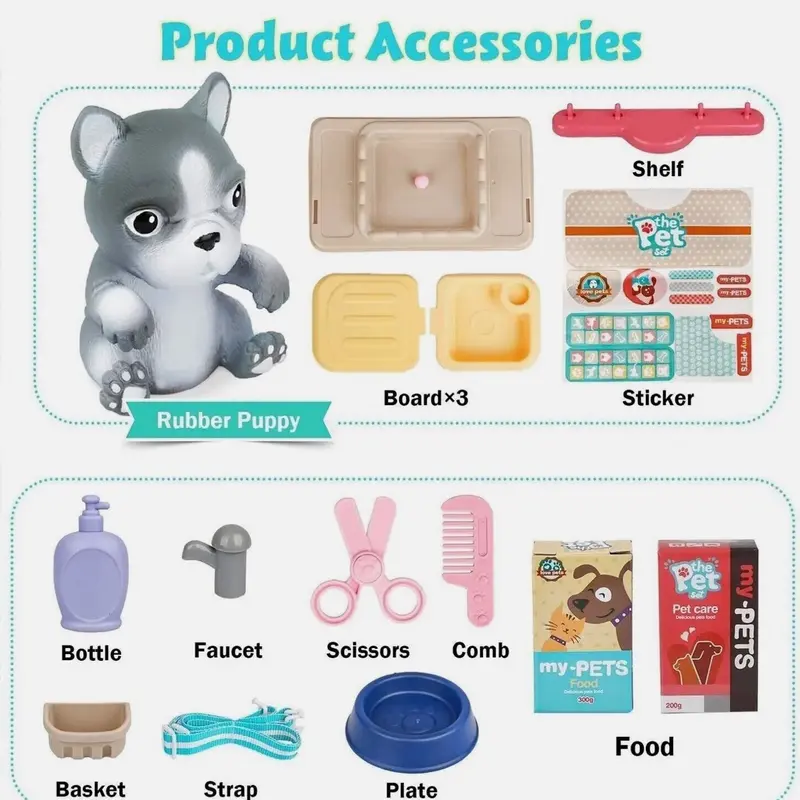 Pet, Rabbit & dog  care  or Cat Grooming Backpack Carry Case Role Pretend Play Kids Toy 4