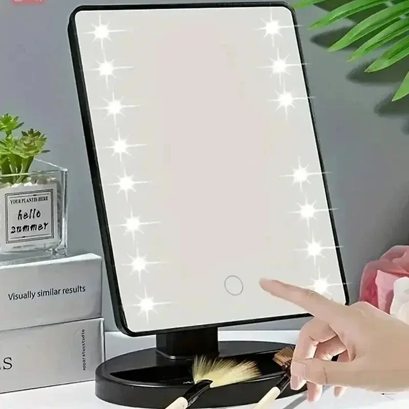 16 LED Foldable Makeup Mirror Table Type Single Side Portable Desktop Beauty Mirror - Perfect for Cosmetic Use, Handy Make up Tray