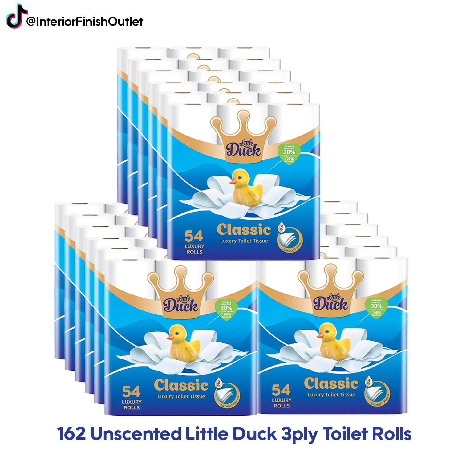 162 Little Duck Unscented Soft Quilted Toilet Rolls- 3 Ply Toilet Tissues 18*9 Pack Classic Soft Blue
