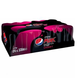 Pepsi Max CHERRY Can 330ml - Pack of 24 Sugar-Free Soft Drink, Refreshing Cherry Flavor, No Sugar