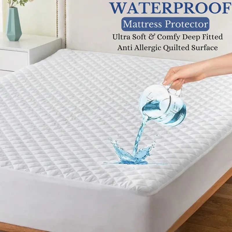 Waterproof Quilted Mattress Protector, Extra Deep 30cm Fitted Stretch Skirt, Quilted Mattress Topper Cover, Machine Washable, Hypoallergenic and Breathable Mattress Cover fits snugly Single Double King Super King and High Quality 0