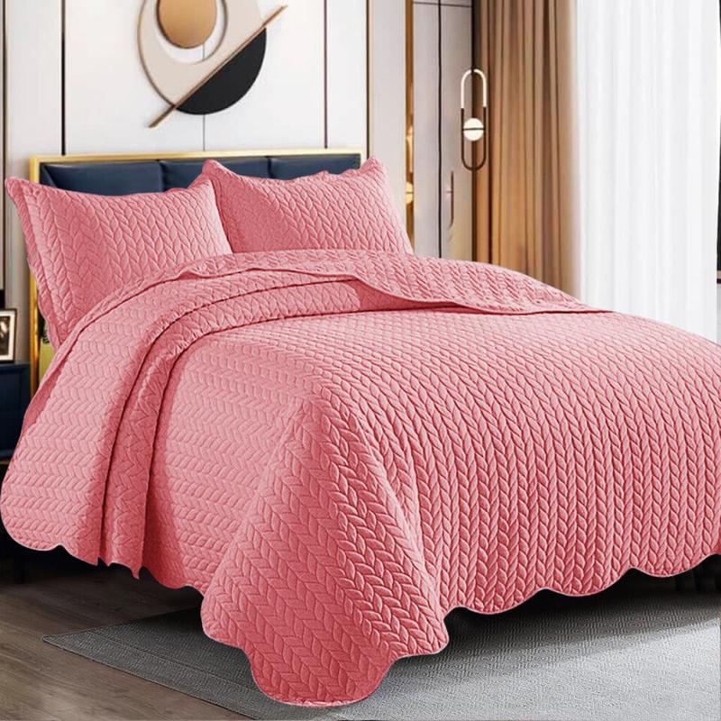 3 Piece Quilted Bedspread Bed Throw Single Double King Size Embossed Bedding Set 3