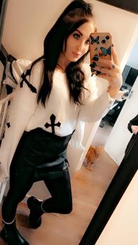 Product Review of Women's Cross Print Ripped Drop Shoulder Crop Sweater, Street Fashion Chic Style Long Sleeve V Neck Jumper for Daily Outdoor Wear, Ladies Knitwear for Spring & Fall, Tops for Women, Sweater for Women, Trending Clothing Women from _**7 0