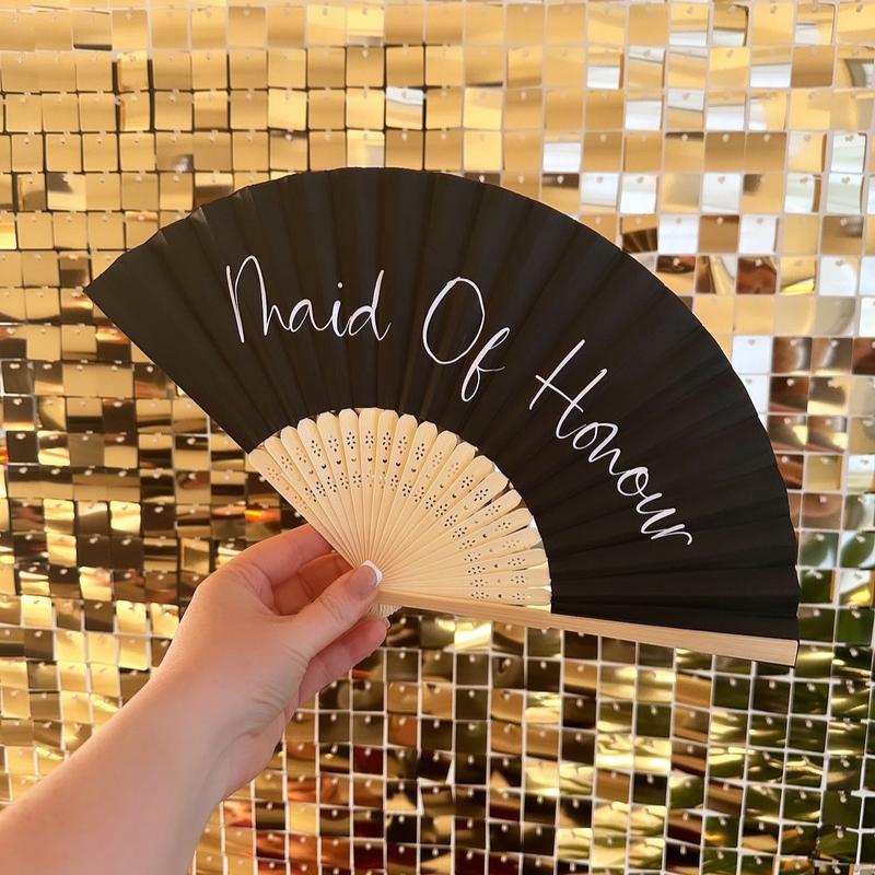 Personalised NAME Hand Fan - Bamboo - Paper Foldable Fan - Black, White, Pink, Orange, Lilac - Personalised with Vinyl - Party, Holiday, Wedding, Business, Hen Party Lightweight Gift Decor 4