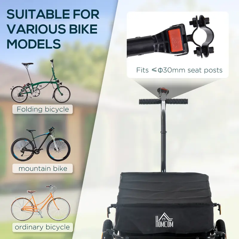 HOMCOM Cargo Trailer Bike Trolley Cart with Handle Removable Rain Cover 70L 3